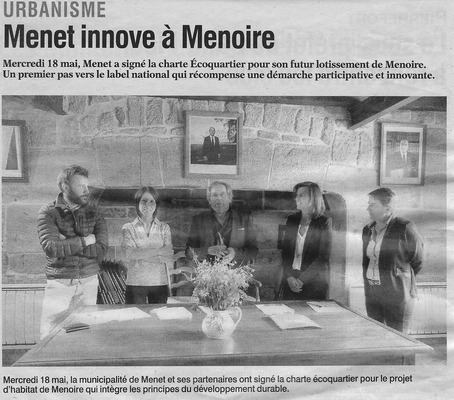 Eco-quartier de Menoire - Article Journal L'Union du Cantal du 25 Mai 2016 - Cliquez sur la photo ---> Lire la suite